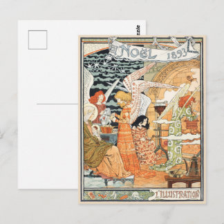 Postal Ángeles de Navidad y Madonna del Art Nouveau vinta