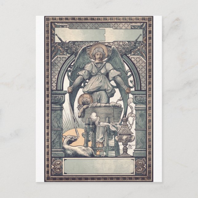 Postal Ángeles guardianes con Jesús (Anverso)