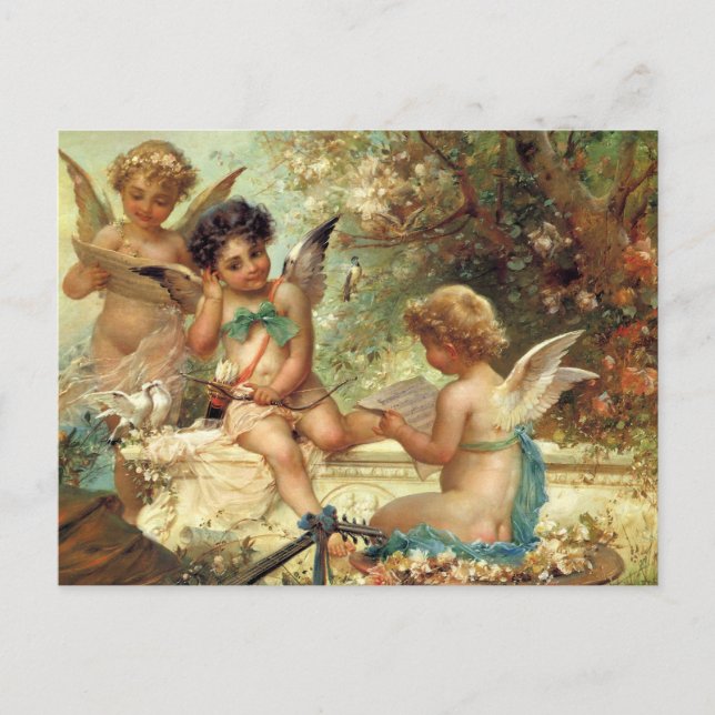 Postal Ángeles músicos por Hans Zatzka, Bella Artes victo (Anverso)
