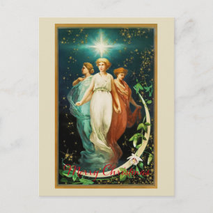 Postal Ángeles vintage de Navidad con estrella