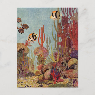 Postal Angelfish en coral, pescado tropical vintage en el