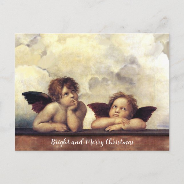 Postal ANGELS / Cherubs alados, nubes Raffaello Sanzio (Anverso)
