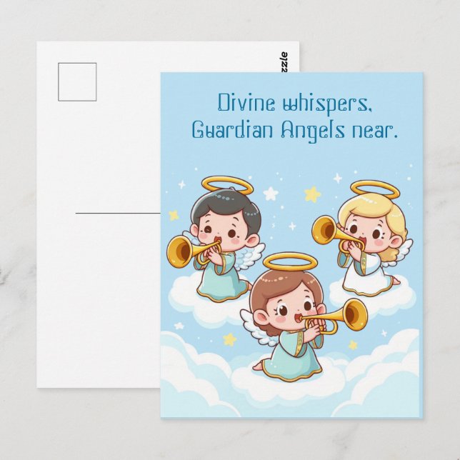 Postal Angels de Guardian de árboles jugando trompetas (Anverso / Reverso)