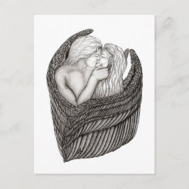 Postal Angels Kissing , diseño en blanco y negro