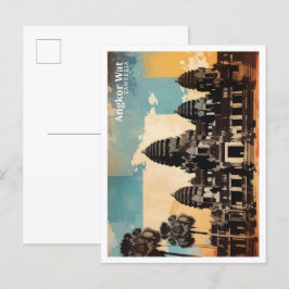 Postal Angkor Wat Cambodia Pop Art Ilustracion de viajes