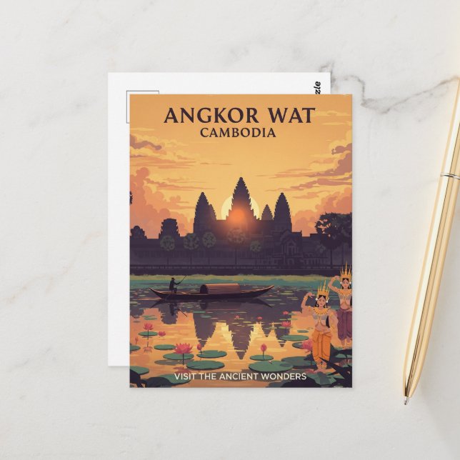 Postal Angkor Wat Cambodia Travel Art Vintage (Anverso/Reverso In Situ)