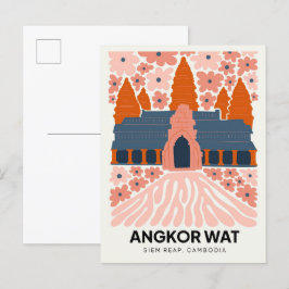 Postal Angkor Wat Siem Reap Camboya viaje arte floral