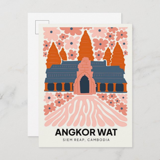 Postal Angkor Wat Siem Reap Camboya viaje arte floral (Anverso / Reverso)