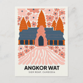 Postal Angkor Wat Siem Reap Camboya viaje arte floral