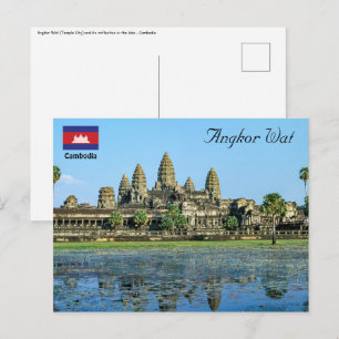 Postal Angkor Wat y reflejo en el lago - Camboya
