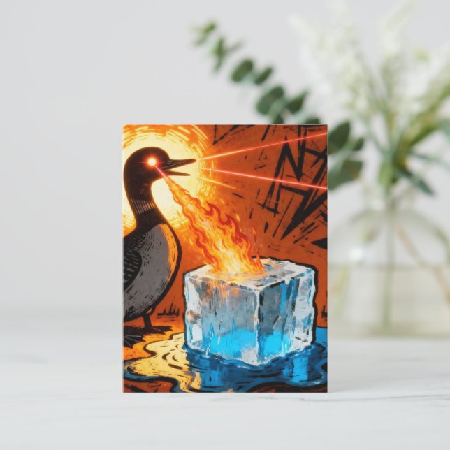 Postal Angry fire breathing MN Loon melting ice  (Anverso de pie)