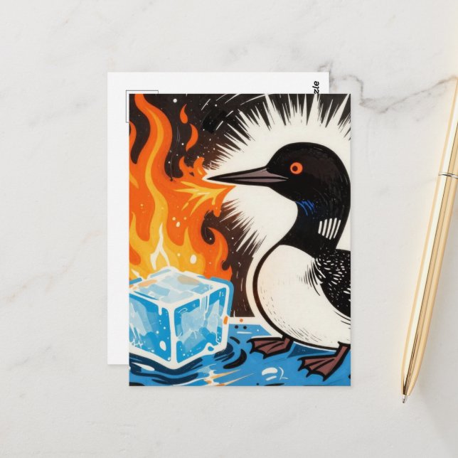 Postal Angry fire breathing MN Loon melting ice Postcard (Anverso/Reverso In Situ)