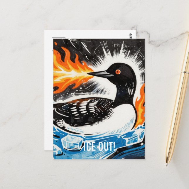 Postal Angry fire breathing MN Loon melting ice Protest (Anverso/Reverso In Situ)