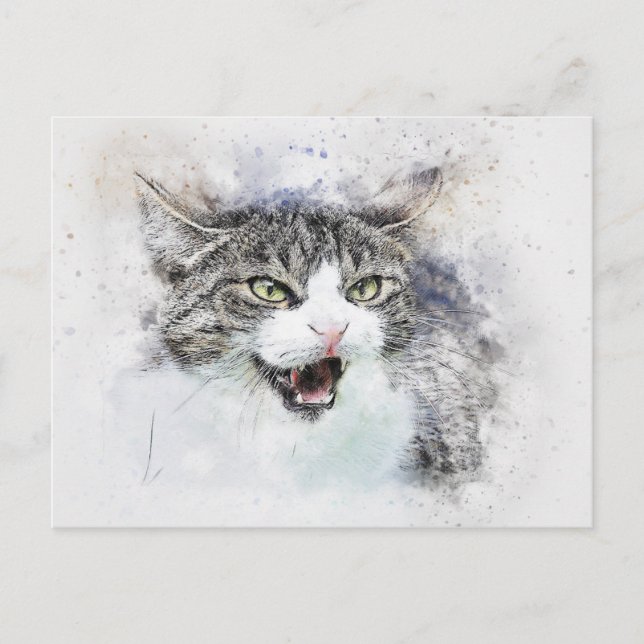 Postal Angry Kitty | Resumen | Acuarela (Anverso)