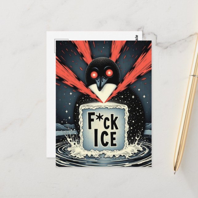 Postal Angry lazer eyes MN Loon melting ice Postcard (Anverso/Reverso In Situ)