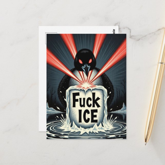 Postal Angry red laser eyes MN Loon melting ice Postcard (Anverso/Reverso In Situ)
