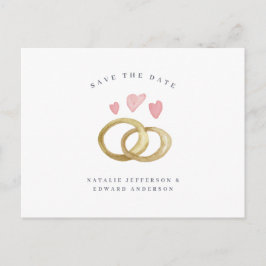 Postal anillo de boda de acuarela rústico salva la fecha