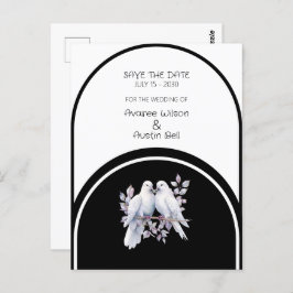 Postal Anillo de palomas negro y blanco arqueado