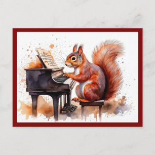 Postal Animal de ardilla en el piano