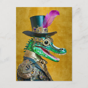 Postal Animal de Fiesta de Mardi Gras Steampunk Lagarto