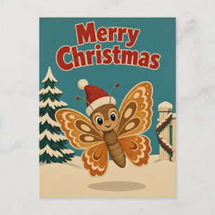 Postal Animal de jardín de vacaciones de mariposa Navidad