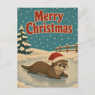 Postal Animal de Navidad de Otter Frozen Yard