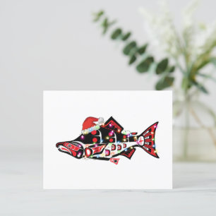 Postal Animal espiritual Haida Salmon con luces Navidades
