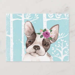 Postal Animal feliz con flores en Blue Forest-Dog-Pug