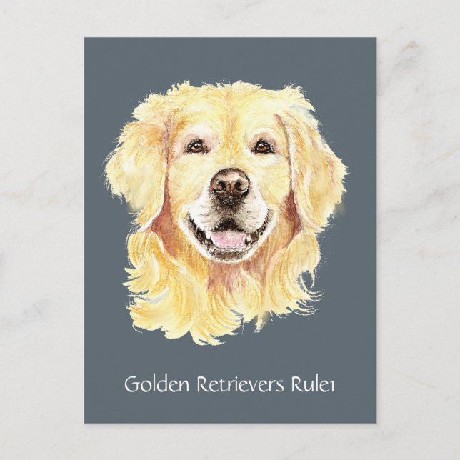 Postal Animal Mascota de perros acuarela de Golden Retrie (Anverso)