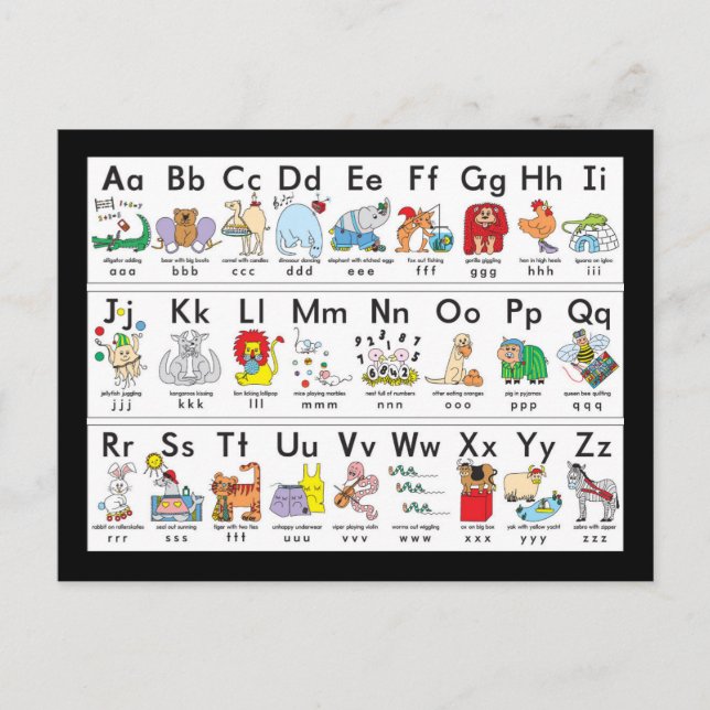 Postal Animales alfabetos ilustrados (Anverso)