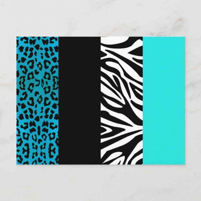 Postal Animales Aqua Blue Leopard y Zebra (Anverso)