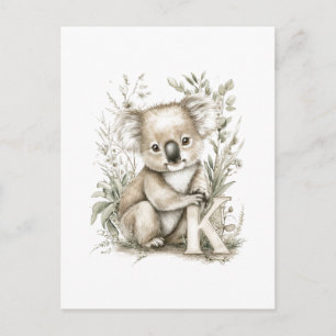 Postal Animales Bebés Adorables con Acuarela y Koala con