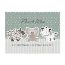 Animales Bebés Cumple de Bebé Verde Agradecimiento