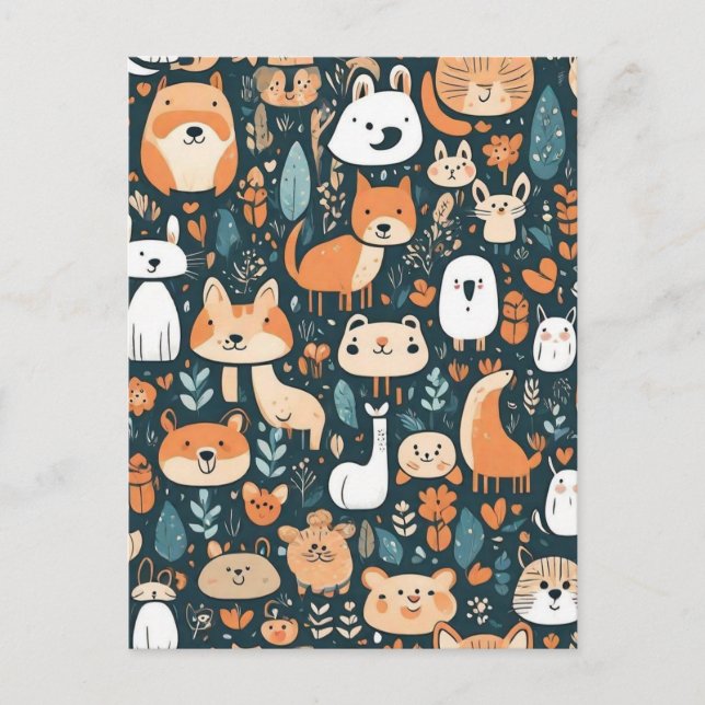 Postal Animales bonitos diseño de decoración verde (Anverso)