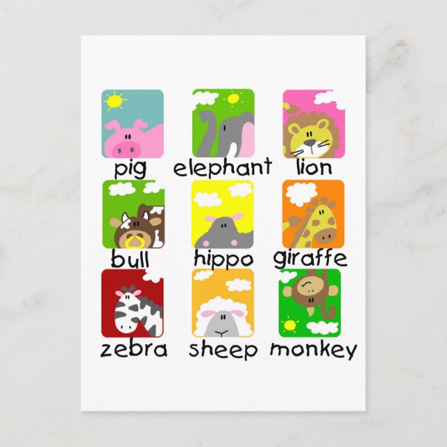 Postal Animales con camisetas de desfile y regalos (Anverso)