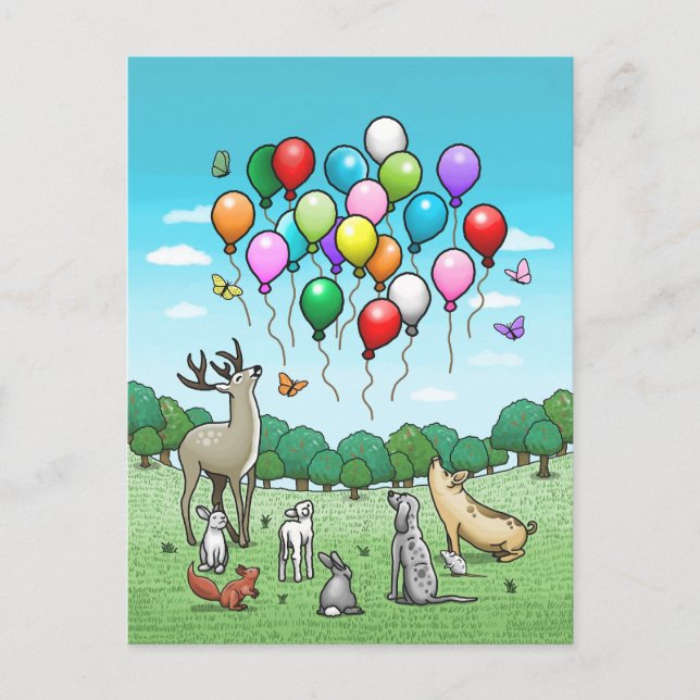 Postal Animales con Globos (Anverso)