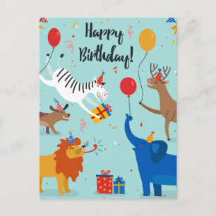 Postal Animales de Cumpleaños Feliz