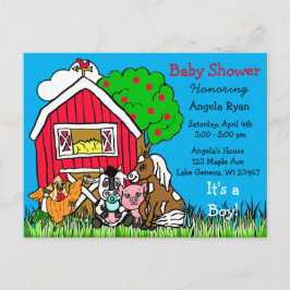 Postal Animales de granja y Baby Shower de granos rojos i