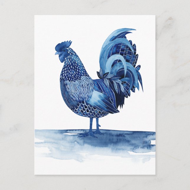 Postal Animales de la Granja Azul de Cobalto - Rooster (Anverso)
