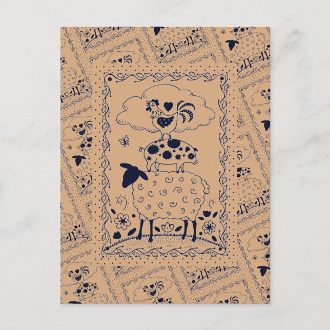 POSTAL ANIMALES DE LA GRANJA DE ARTE FOLLAR OVEJAS PIG RO (Anverso)