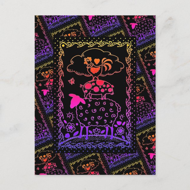 POSTAL ANIMALES DE LA GRANJA DE ARTE FOLLAR OVEJAS PIG RO (Anverso)