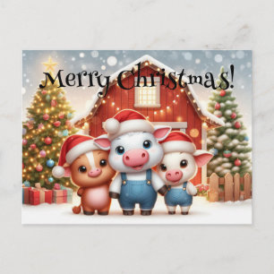Postal Animales de la granja de Navidades cutáneos