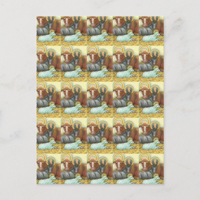 POSTAL ANIMALES DE NATIVIDAD EN ESTABLE, OX, DONKEY Y OVE (Anverso)