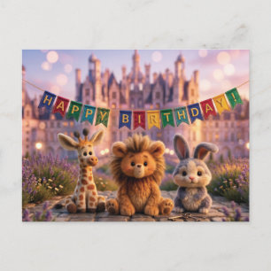 Postal Animales de Peluche Lindos con Banner de Feliz Cum