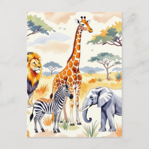 Postal Animales de Safari Patrón Continuo Escena de Saban