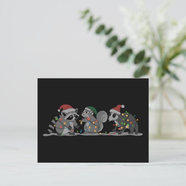 Postal Animales de Santa Navidad Mapache Tonto Zarigüeya  (Anverso de pie)