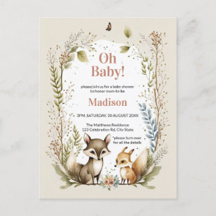 Postal Animales de Woodland Baby Shower invitan a Chica