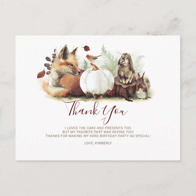 Postal Animales de Woodland y cumpleaños de calabaza Grac (Anverso)