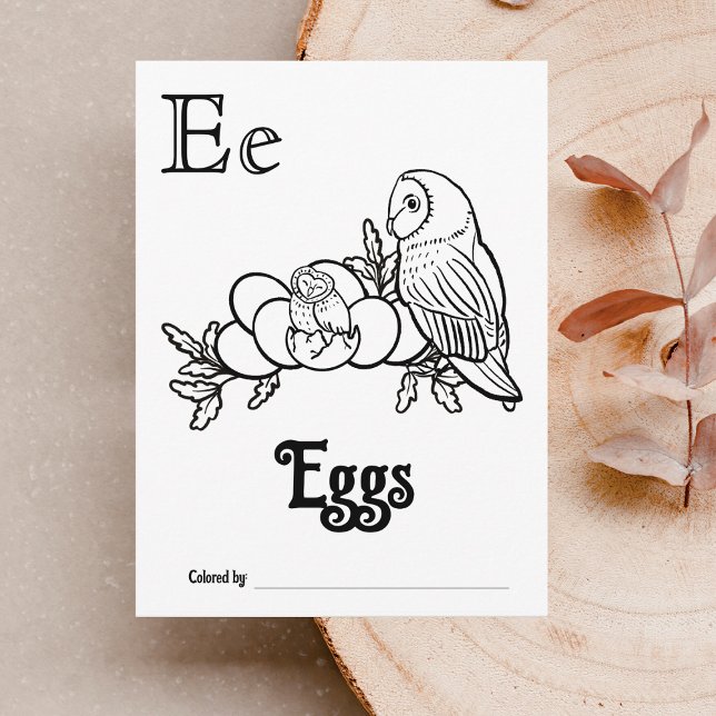 Postal Animales del Bosque ABC Actividad de Cumpleaños pa (Letter E - Color Your Own Baby's First ABC's Keepsake Cards)