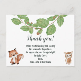 Postal Animales del Bosque Agradecimiento Acuarela